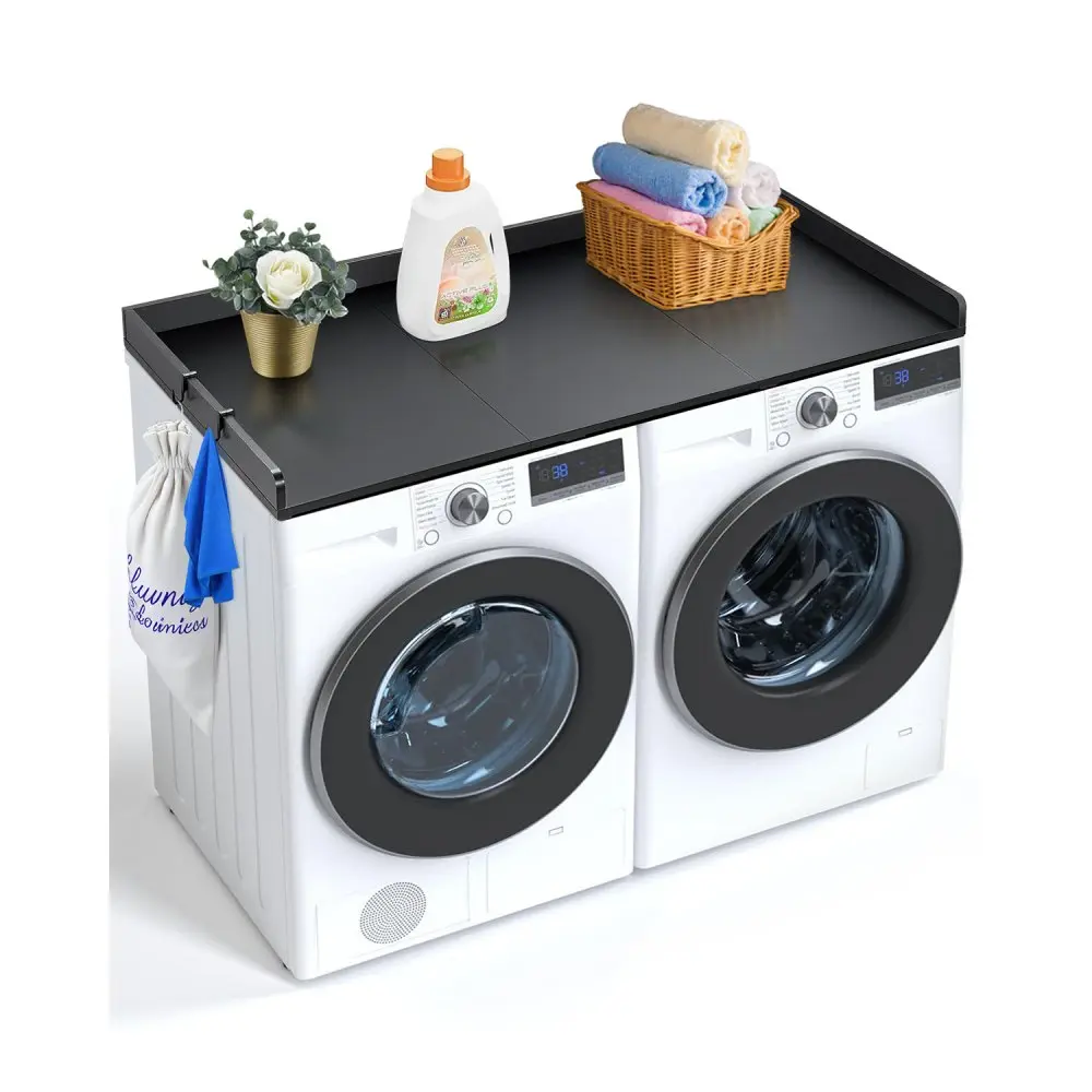 Black 54"x27" Washer Dryer Countertop with 3 Splicing Panels & Non-Slip Pads, Water-Resistant Laundry Topper for Room Organization & Storage, Clothes Dryers, Dryer Machine