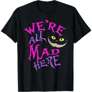 Cat With Mysterious Smile We're All Mad Here Wonderland T-Shirt
