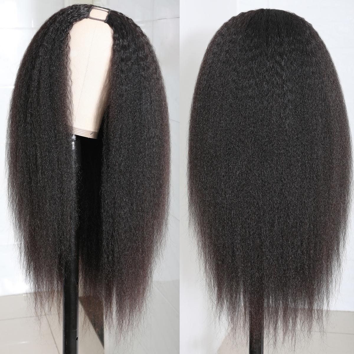 UNice V Part Kinky Straight Wig with Upgrade Drawstring Glueless Human Hair Wigs Easy Install Beginners Frinendly Outdoorfun