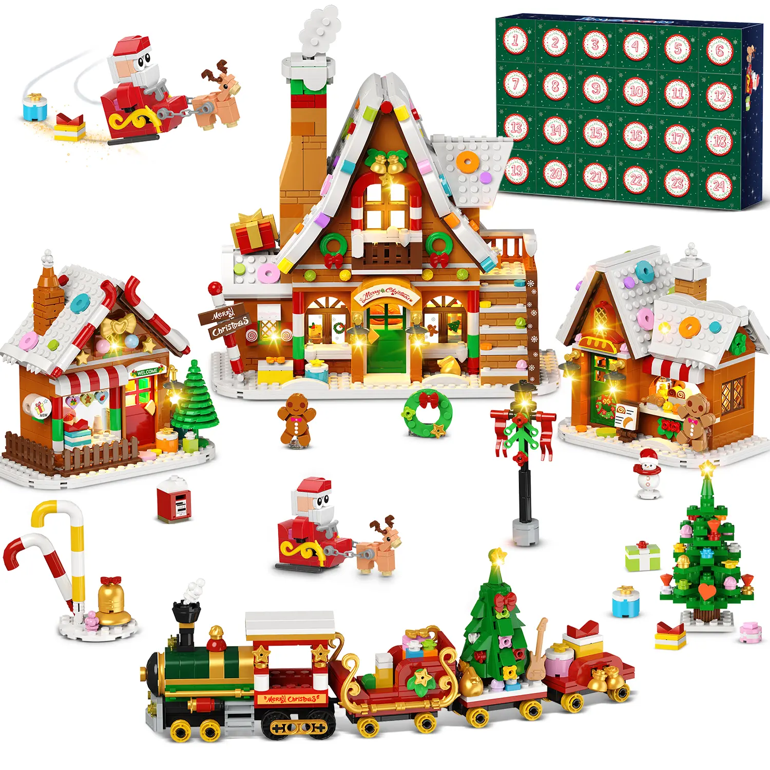 INSOON Advent Calendar 2026 Gingerbread House Mini Building Set with Lights | 24 Days Countdown Christmas Village Building Blocks with Xmas Tree Train, Holiday Gift for Adults Girls Boys Ages 12+