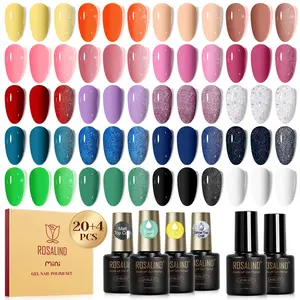 ROSALIND Mini 24PCS Gel Polish Set, 20Colors All Seasons Gel Nail Polish with Glitter&Glossy&Matte Gel Top Coat Base Coat White Brown Purple Gift for Women Need UV Lamp