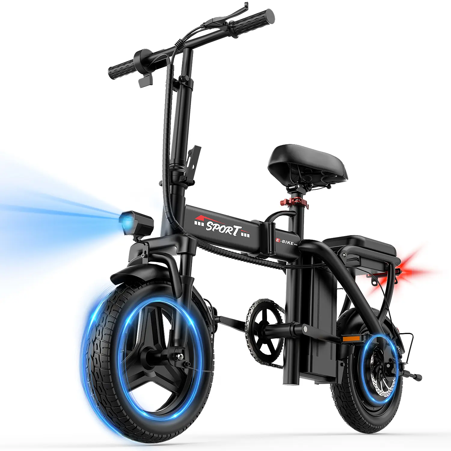 BIKE| Peak 1200W| 25MPH| 14" Pneumatic Tires| 22-40 Mile Range l Rear Disc Brake l Foldable l Two Seats