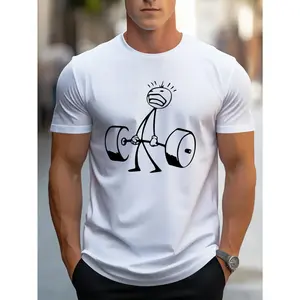 Men's Round Neck Short Sleeve T Shirt Weightlifting Print Fashionable Street Style Breathable Tee Casual Comfortable Top for Spring Summer Vacation Men's Clothing Gift