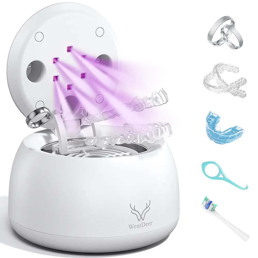 WindyWay Ultrasonic Cleaner - 45kHz Vibration, UV Sterilization, 2 Mute Cleaning Modes, 200ml Capacity, UV Toothbrush Sanitizer, Portable Cleaning Tool for Dentures, Pacifiers, Jewelry, Nail Care, Travelers, Bathroom Essential