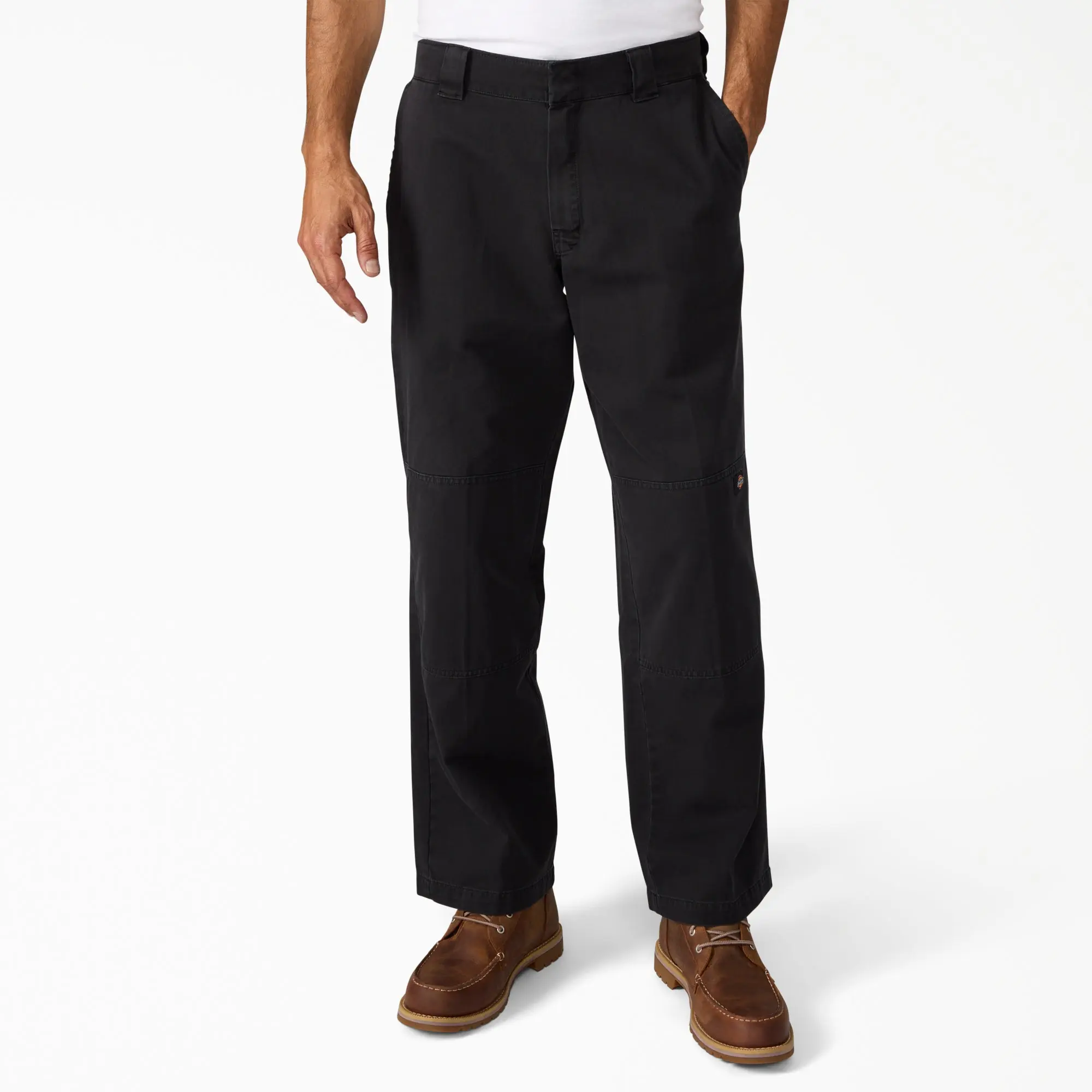 Dickies Worn In Double Knee Work Pants, 100% Cotton, Loose Fit Full Zip, Workwear Style Baggy Black Pants