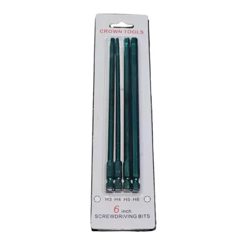 CROWN TOOLS Hitachi NR83 Service Wrench Accessory - 4-Pack 6 in Screwdriver Drill/Driver Bit Set (H3,H4,H5,H6), 1/4" Hex Shank, Slip-Reducing Secure Shank, Durable Construction, Efficient Operation
