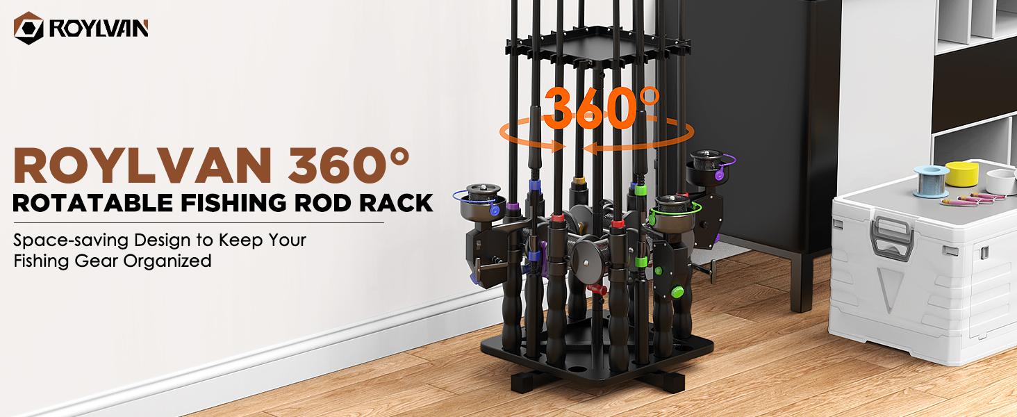 Carbon Steel 360° Rotating Fishing Rod Holder for Garage Holds 16 Rods Easy Install Space Saving Sturdy Rack Organizer for Men Black Bracket Shelf Carbon Steel 360° Rotating Fishing Rod Holder for Garage Holds 16 Rods Easy Install Space Saving Sturdy Rack Organizer for Men Black Bracket Shelf