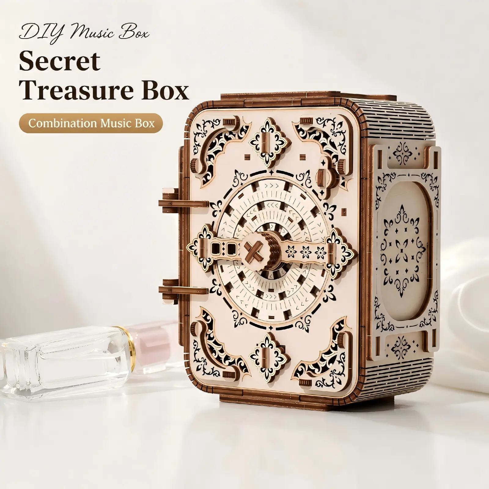 DIY 3D Wooden Secret Treasure Box Model Kit, Combination-Style Puzzle Assembly Set for Adults and Teens, Decorative Keepsake Box Craft Gift intellectual toys