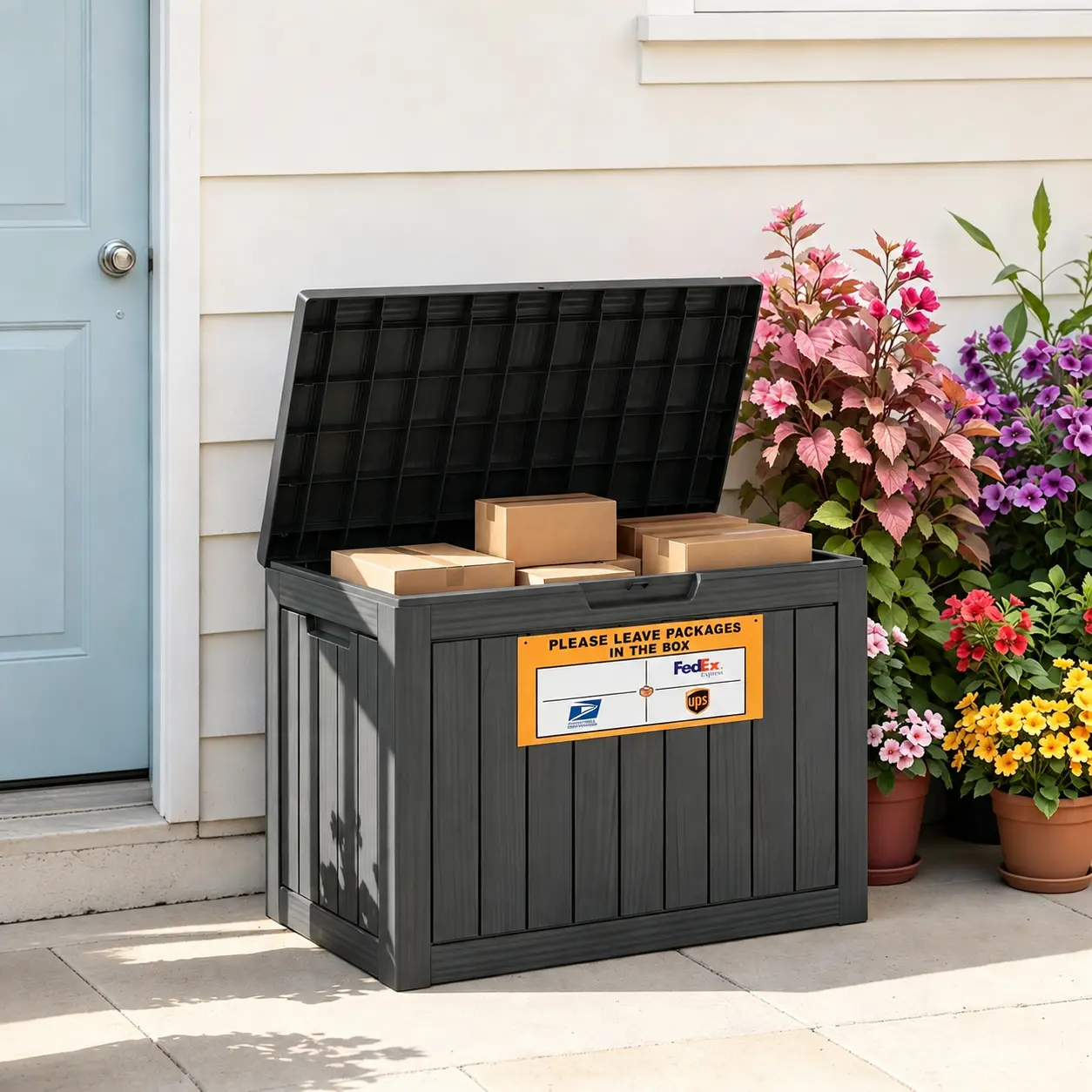 50 Gal Outdoor Resin Parcel Delivery Box - Waterproof, Lockable Storage for UPS, FedEx, USPS