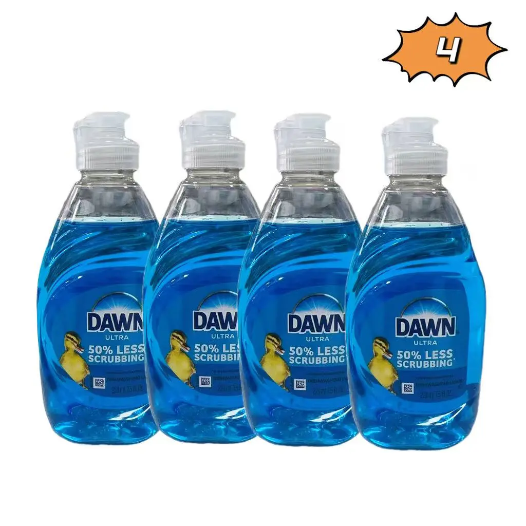 4 Pack Dawn Ultra Dishwashing Liquid Dish Soap, Original Blue Scent, 7.5 FL OZ (221ml) - Tough on Grease, Gentle on Hands, Fast-Acting Grease Removal for Dishes, Pots & Pans