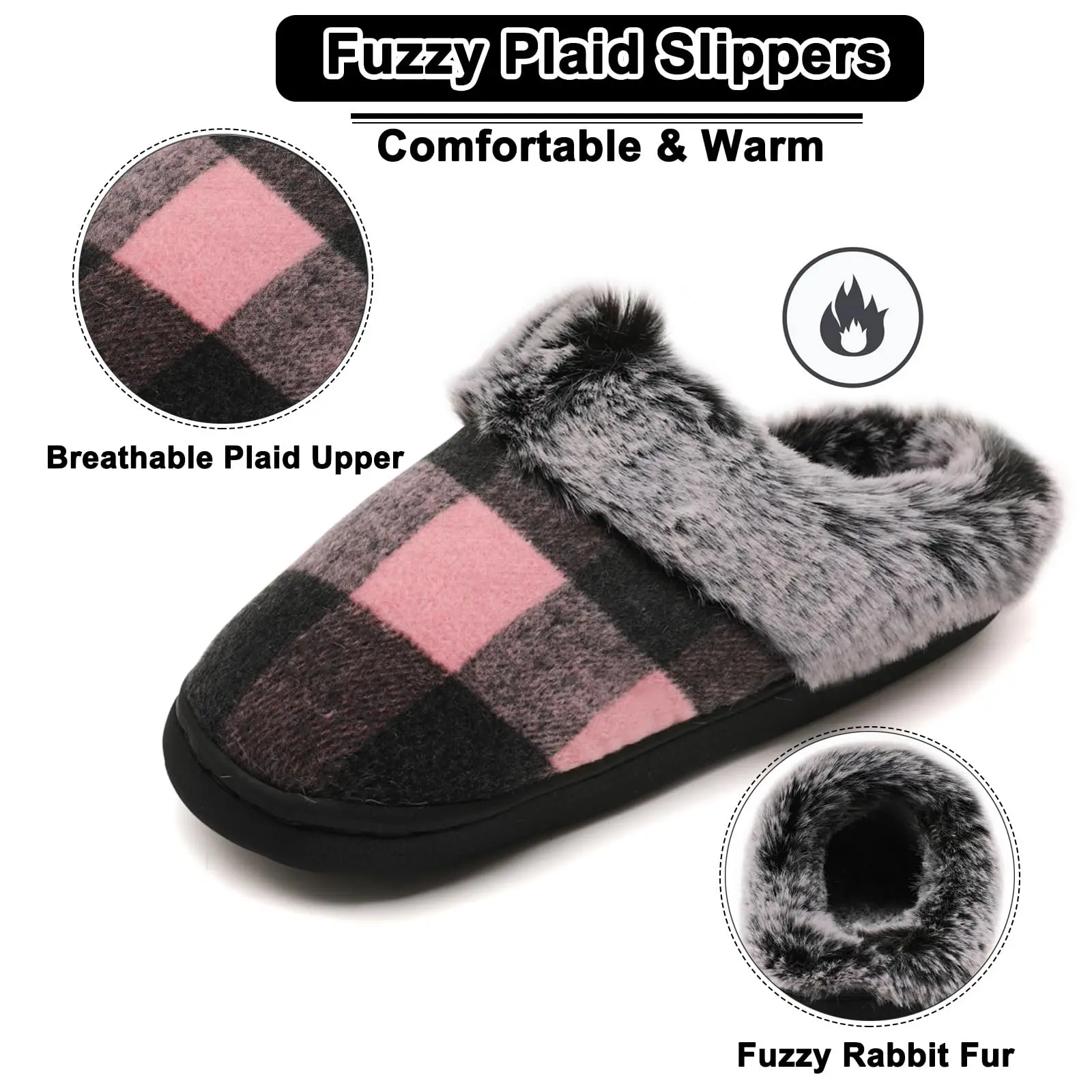 Women Men Memory Foam Slippers Warm Slip-on House Shoes Cozy Fleece Lining, Non-Slip Sole, Comfy Slippers for Indoor Outdoor Bedroom Travel, Unisex Adults