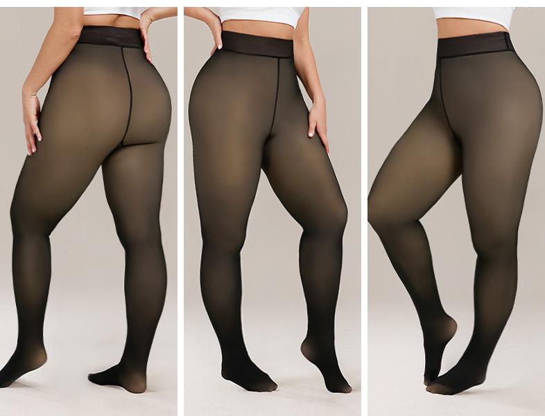 2 Packs Plus Size Tournesol The Single Seam Design Plus Size Fleece Lined Tights Women's Size 0X–4X Thermal Winter Basic Tights Leggings Thick Semi-Transparent Underwear Pantyhose Closed Foot Available in HONEY / LIGHT  HH_HL 011