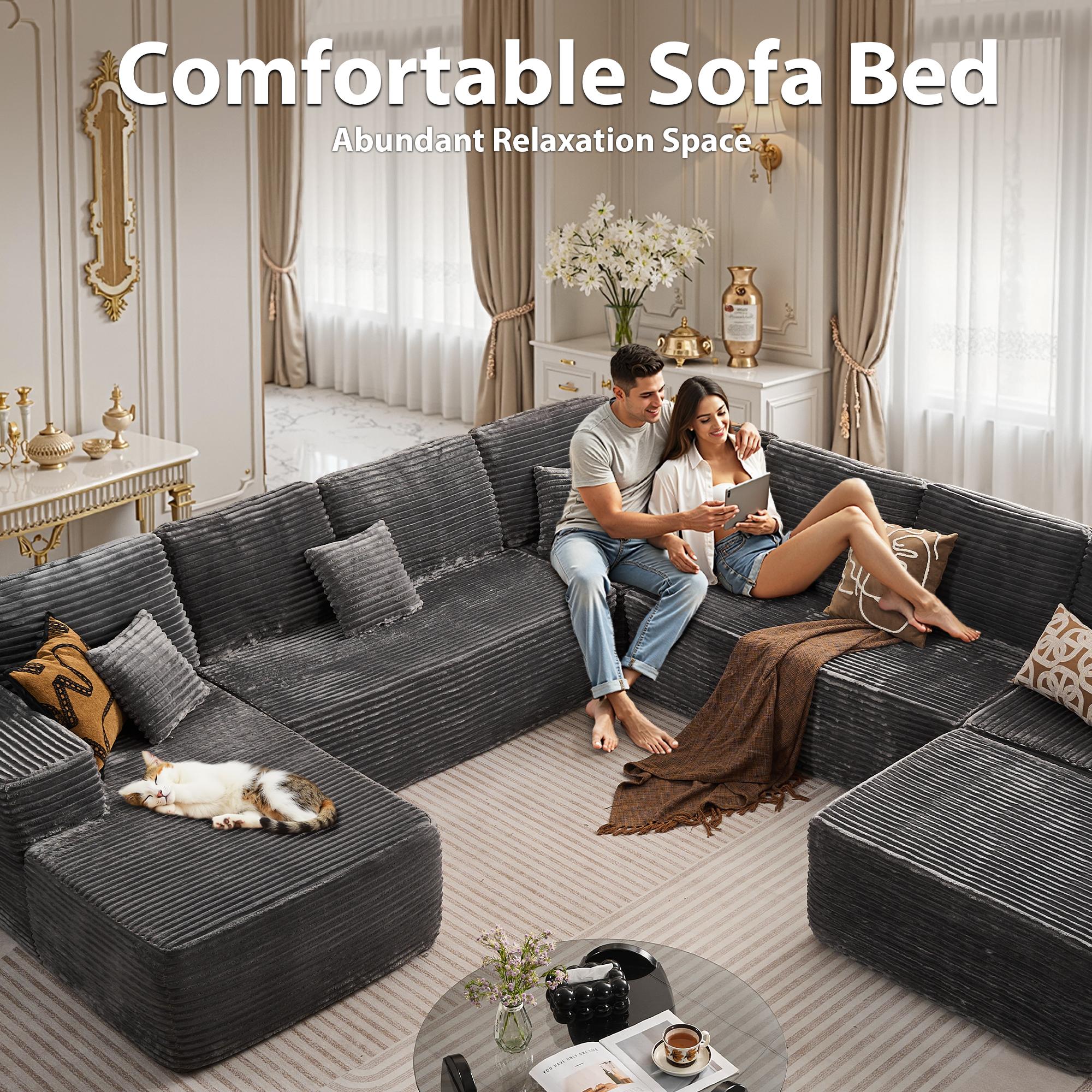 Oversized Viral Cloud Couch U Shape Boneless Sectional Sofa,Oversize Modern Modular Sofa with Deep Seat, Upholstered Couches for Living Room Bedroom,No Assembly Required, Free Combination,Plush Corduroy Fabric