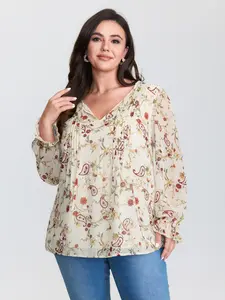 【Summer Turn-Up】BlOOMCHIC Plus Size Women's Floral Print Toothpick Pleat Blouse [M-6X] 2026 Summer Pick for Mother's Day