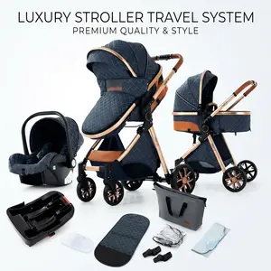 4-in-1 Portable Foldable Baby Stroller with Free Safety Car Seat, Multifunction High Landscape Travel System Stroller with Adjustable Canopy and Safety Seatbelt Protection, Lightweight Bassinet Stroller for Baby Outdoor Walks, Travel and Shopping Double