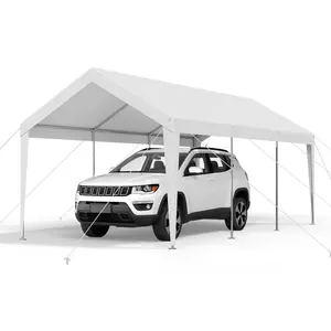 【fathersdaygift】VEVOR Carport, 10 x 20 FT Outdoor Car Canopy, Potable Carport, Heavy Duty Galvanized Car Shelter, UV-Resistant & Water-Resistant, All-Season Protection, Storage Shed for Boat Motorcycle White