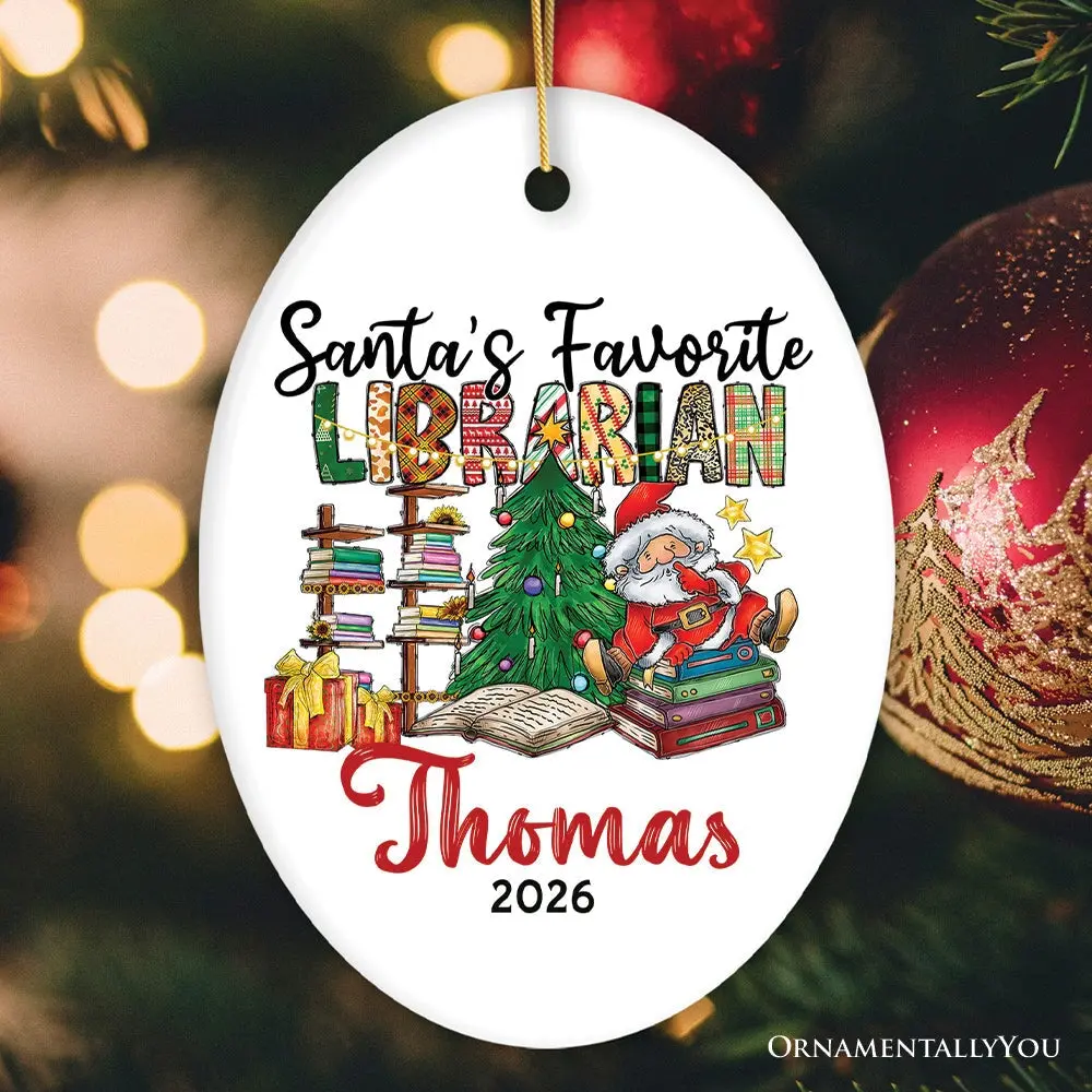 Santa’s Favorite Librarian Custom Christmas Ornament, Personalized Holiday Gift