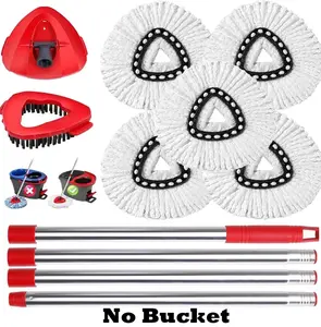 Spin Mop Head, Mop Replacement Handle, Brush,Base Compatible with O Cedar 1 Tank,5 Microfiber Mop Refills,1 Triangle Base, 1 Brush and 30-58" Mop Handle Combo Set to Floor Cleaning