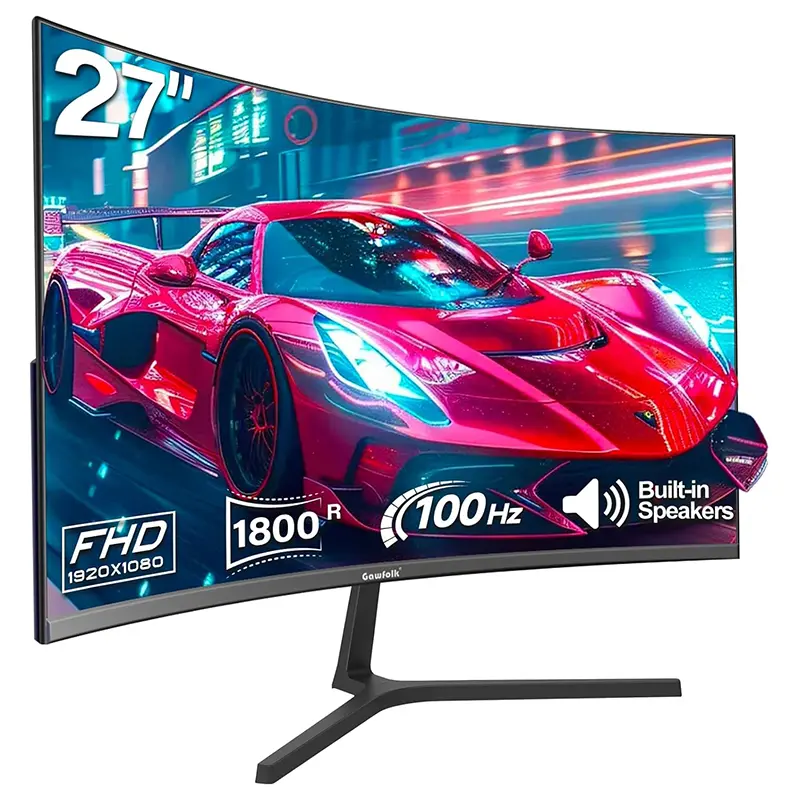 Gawfolk 27-inch Curved Gaming Monitor 100Hz, PC Screen Full HD 1080P, Frameless 1800R Computer Screen With FreeSync And Eye Care Technology, Supports VESA