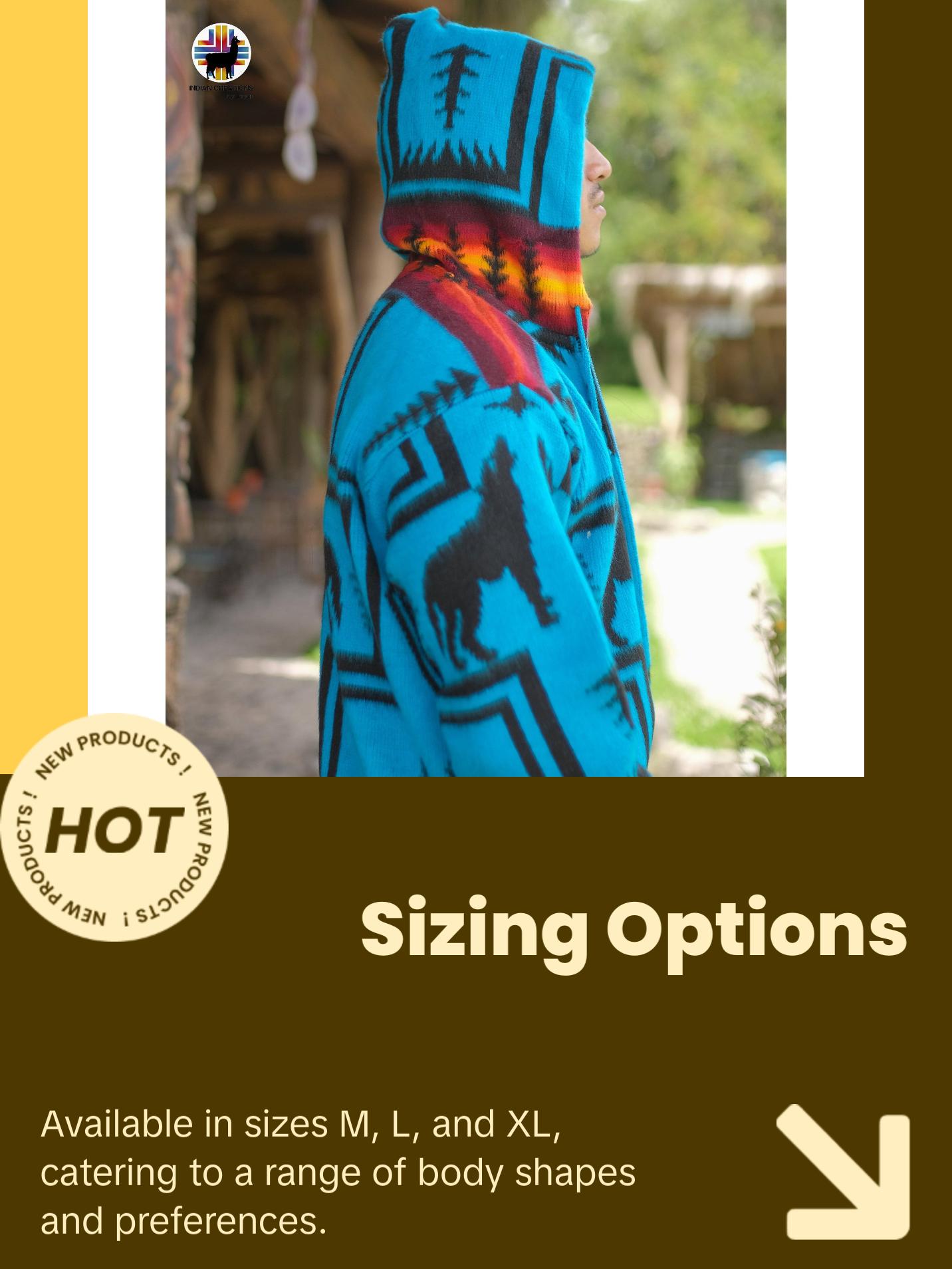 Blue Wolf Spirit Alpaca Wool Jacket. Handcrafted by Indigenous Hands. Super warm and soft. Machine Washable