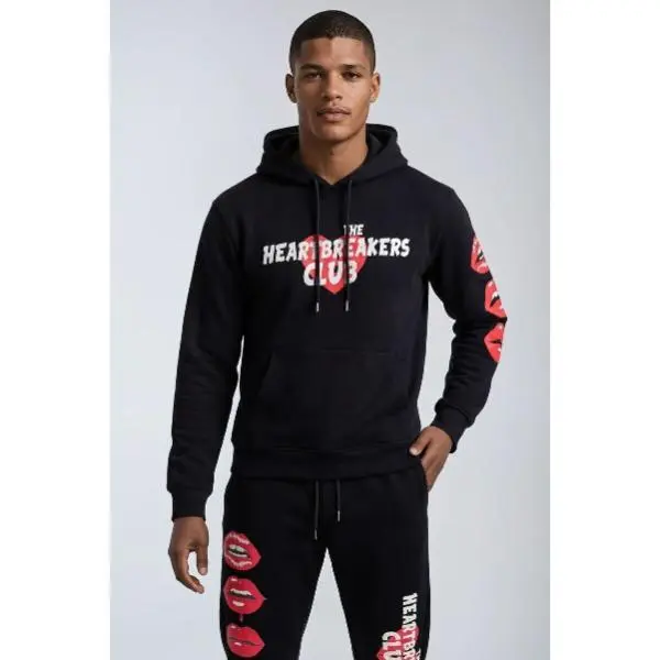 Forever 21 Men's Heart & Sleeve Graphic Hoodie, Streetwear Long Sleeve Loose Fit Pullover Sweatshirt, Print