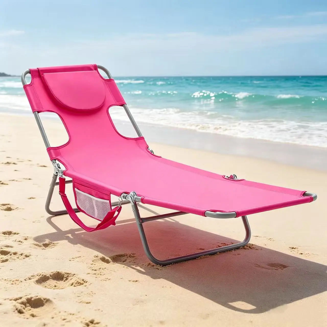 Folding Beach Lounge Chair with Backpack Straps - Portable Adjustable Recliner with Side Pocket for Patio, Pool & Lawn