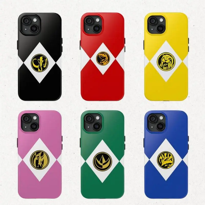 Power Rangers Mighty Morphin Tough Phone Case for iPhone 11, 12, 13, 14, 15, 16, 17 Pro Max Plus. Classic Dino Team Retro Superhero Gift. Anti-Drop, Waterproof, Shockproof, Scratch-Resistant Full Protection with Glossy Finish.