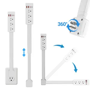 Retractable Rotating Power Strip with USB-C & USB-A, 1500W ETL Certified Outlet Extender with Phone Holder, Adjustable 360° Extension Arm for Desk, Bedside, Sofa