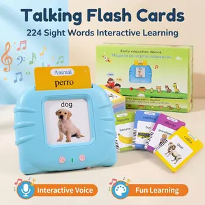 Spanish&English Talking Flash Cards for Kids 1-8 Pocket Speech Therapy Toys with 224 Words Montessori Language Learning Toys for Autism Sensory Learning Halloween Gift Educational Birthday Toy