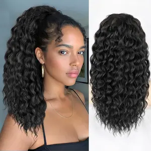 HD Curly Human Hair Wig Drawstring Ponytail 14 Inch – Small Curly Roman Curls Two-Tone Ponytail Wig, Natural Party Look Wear and Go Curly Wig for Women