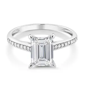 Gem Stone King 10K White Gold IGI Certified Lab Grown Diamond Engagement Ring For Women | 2.18 Cttw | Center Emerald Cut Diamond 2 Ct | D-E Color | VS1-VS2 Clarity