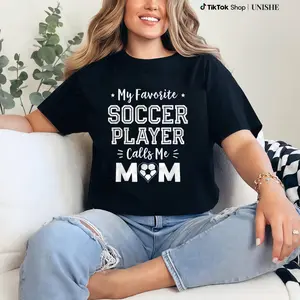 Casual Soccer Mom T-Shirt – Unisex Cotton Short Sleeve with 'My Favorite Soccer Player Calls Me Mom'