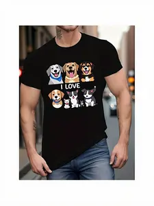 Men's Black I LOVE MY DOGS Graphic T-Shirt - Dog Lover Apparel with Dog Paw Print & Canine Design, Soft Breathable Cotton Short Sleeve Crew Neck Casual Tee for Spring Summer Outfits, All-Season Fit