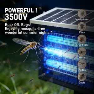 HYKOONT 18W/30W Solar LED Bug Zapper Light Triple Tube 3500V Dusk-to-Dawn Mosquito Killer with Efficient UV-C Technology for Mosquitoes Flies Fruit Flies Moths Aedes & Gnats