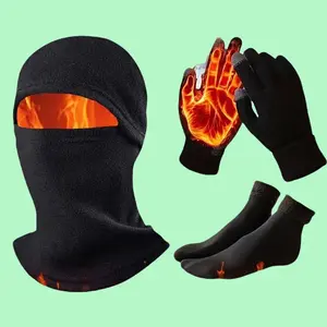 Winter 3Pcs Thermal Set Fleece Balaclava Touch Gloves Thick Socks for Daily Commute Body