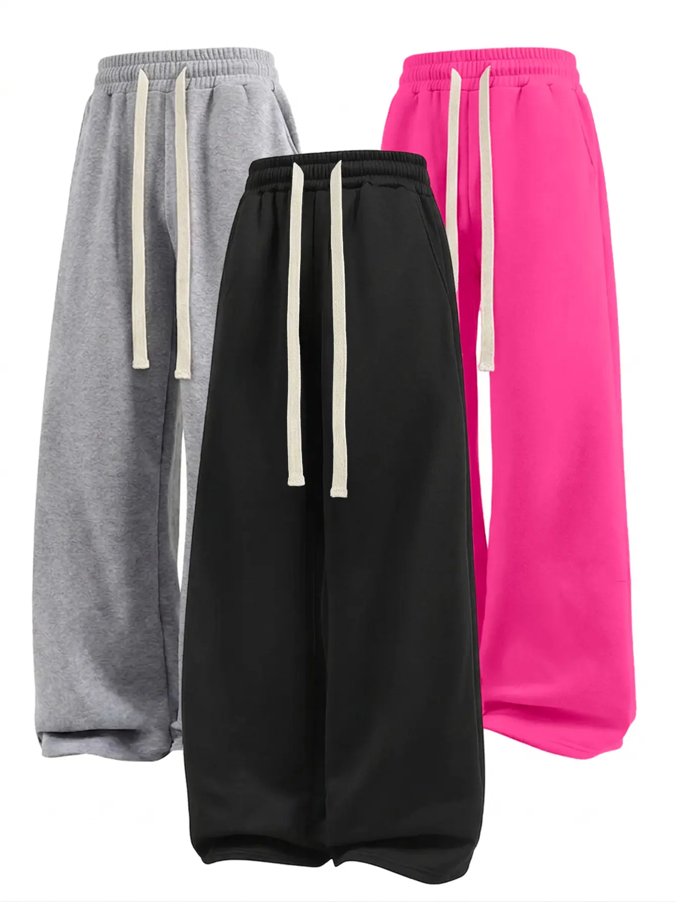 Men's Loose Fit Comfy Pants - Unisex Mid Waist Winter Warm Straight Wide-Leg Drawstring Joggers with Pockets, Multi-Size Pink Bottoms for Workout Casual Wear