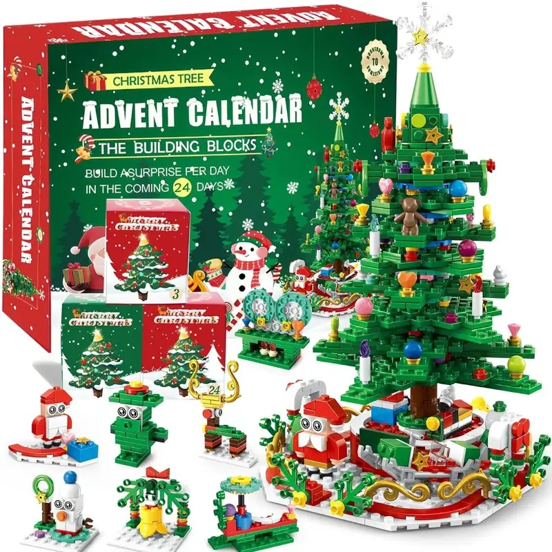 2026 Christmas Advent Calendar Building Blocks | 24 Days Countdown Blind Box, 24-in-1 Xmas Bricks Kit, Santa & Christmas Tree Building Toy, Kids Holiday Gift
