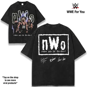 WWE NEW WORLD nWo Washed T-Shirt | Vintage Graphic Design | Iconic Wrestling Print | Classic Fan Apparel Cotton Fabric Menswear Top Casual Basic Tee Tshirt graphic tee