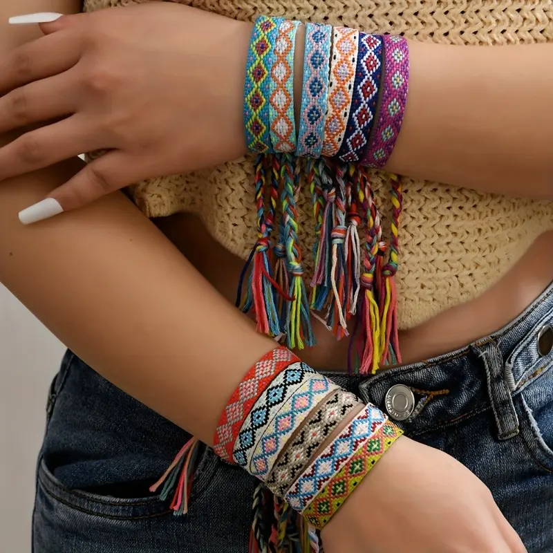 12pcs Handmade Bohemian Braided Jewelry Bracelets - Colorful Fashion Multicolor Stackable Accessories, Gift for Friends, Colorful Bracelet, Fashion Bracelet