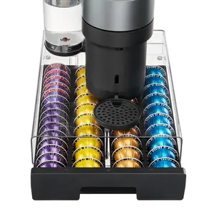 【New Arrival】Vtopmart Coffee Pod Drawer Organizer for Nespresso Vertuo Pods, Holds 40 Large or 60 Small Capsules, Acrylic Coffee Pod Holder with Smooth Pull-Out, Anti-Slip Clear Storage