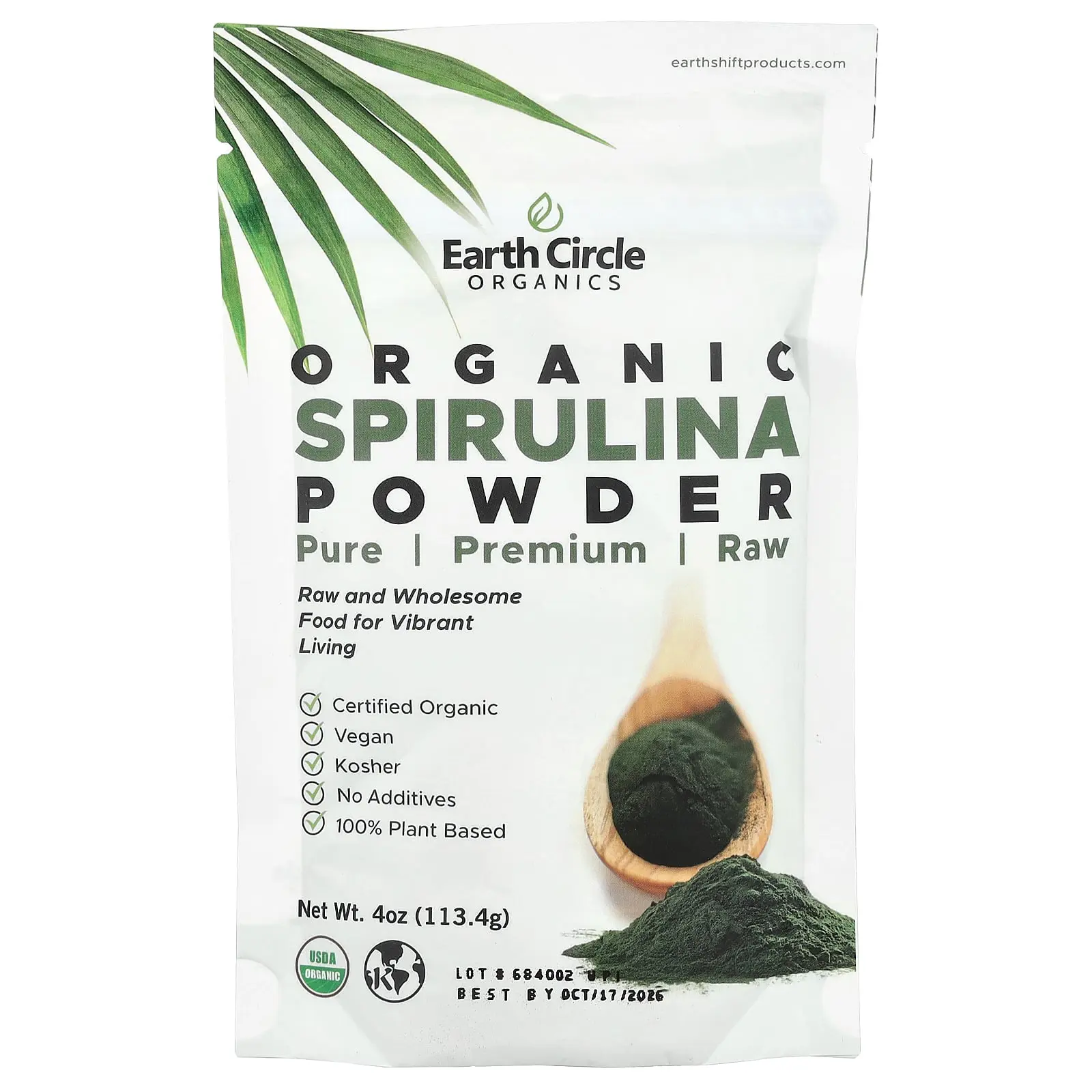 Earth Circle Organics Organic Spirulina Powder, 4 oz (113.4 g)