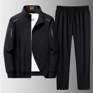 Men’s 2-Piece Black Tracksuit Set – Full-Zip Jacket + Joggers, Lightweight Fabric, Reflective Details, Essential for Fitness and Everyday Casual Wear Sweatsuit Sets Sweatsuit Outfits