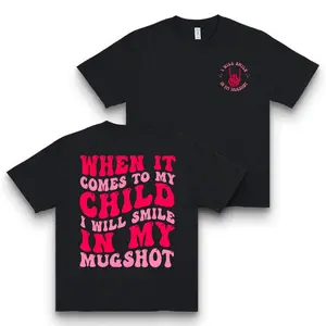 Women's Soft  Graphic Tee - When It Comes to My, I Will Shoot Letter Print, Casual Crew Neck Short Sleeve T-Shirt, Black & Pink Design, Machine Washable, Cute T Shirts