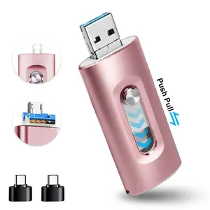 3 in 1 Portable Flash Drive, High Speed USB 3.0 Memory Storage, OTG Flash Pen Drive USB Flash Drives Portabledevice with Free Type-C Adapter for Android Phones/PC and More Devices, External Storage 64/128GB