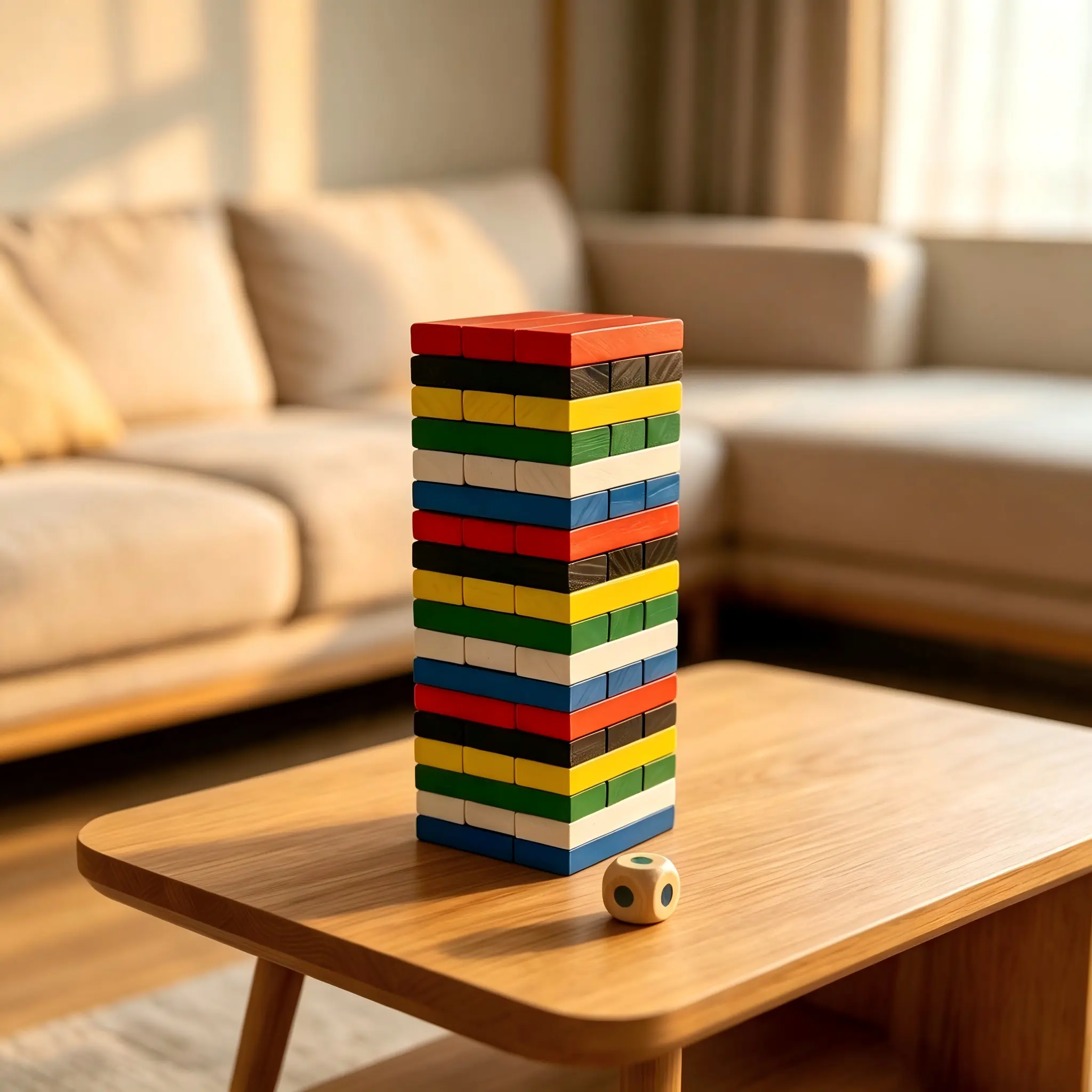 54PCS Unisex Colorful Wooden Tumbling Stacking Tower Balance Game Building Set - Kids Toys Wooden Blocks with Dice, Family Tabletop Party Stress Relief Toy for Birthdays