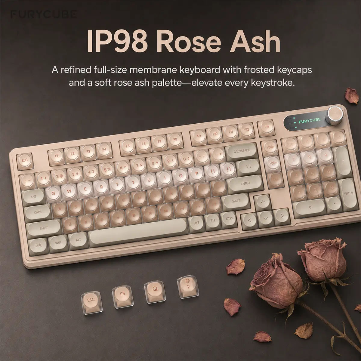 【Restock】FURYCUBE IP98 Foudation-Rose Ash Keyboard, 98 keys with Knob Wired/Wireless Cute Classic Keyboard with Number Pad, Custom Mechanical Feel Keyboard, RGB Backlit Work/Office/Gaming Silent Keyboard, tiktokshopsummersales, budget gift, backtoschool