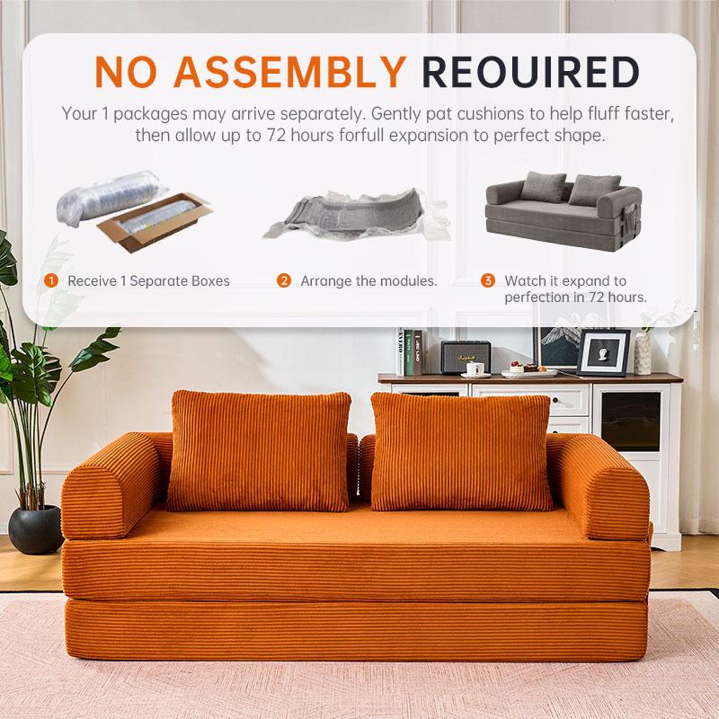 Oversized Plush “79'' 5-in-1 Boneless Convertible Sleeper Sofa Bed & loft bed | Ultra Soft Corduroy Cloud Couch with Huge Side Pocket | 4 Versatile Modes for Small Spaces - Guest Ready in Seconds & No Assembly!