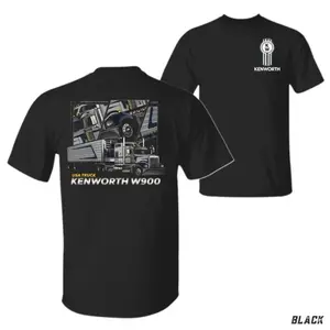 Kenworth W900 Semi Truck T-Shirt, USA Flag Trailer & Big Rig Collage Graphic, Kenworth Diesel Power Graphic Tee, For Long Haul Truckers & CDL Drivers, Gift for American Truck Enthusiasts