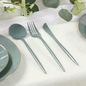 60 Pack Heavy Duty Plastic Utensil Set, Dusty Blue Premium Disposable Sleek Cutlery Flatware