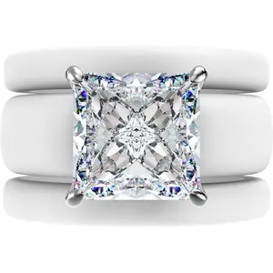 Princess Cut CZ Silicone Ring Set for Women, 2 Thin Stackable Rings – 8 ×8 mm Princess Cut CZ | Patented Design - GlowStone Collection